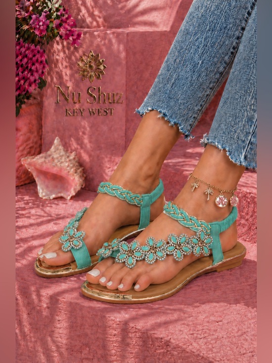 Italina Shoes - Restocked! Italina Light Green Flower Rhinestone Slingback Sandal